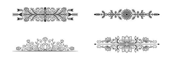 Collection of four ornate decorative borders and dividers isolated on white background vector