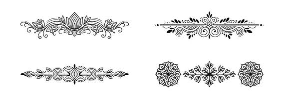 Collection of decorative floral and mandala borders isolated on white background vector