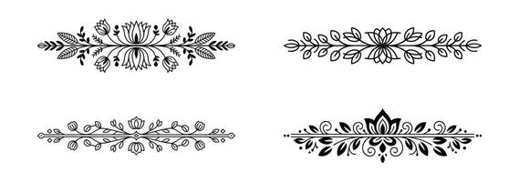 Four decorative floral elements with swirls and leaves isolated on white background vector