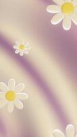Summer 3D vertical loop animation falling flowers daisies wavy stripe texture pattern layer retro doodle groovy cartoon poster banner frame sale trendy hippie vibe cool pastel purple yellow background video