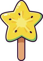Starfruit shaped popsicle frozen dessert on stick illustration in bright yellow and green colors vector