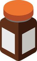 Brown medicine jar with orange lid and blank label isometric style illustration for healthcare and pharmaceutical design vector