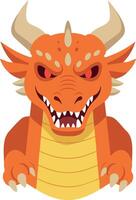 Fierce orange dragon head with sharp teeth and horns fantasy creature illustration design vector