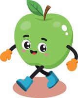 Green apple character walking with boots and gloves cute fruit mascot illustration vector