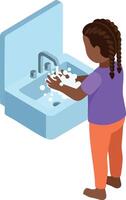 Child washing hands in sink with soap bubbles promoting hygiene and cleanliness in daily routine illustration vector