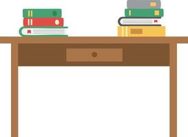 Wooden desk with stacked books in colorful covers and simple flat design for study or office use vector