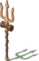 Trident weapon with wooden handle and three sharp prongs casting shadow natural design illustration vector