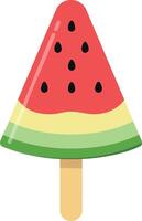 Watermelon shaped popsicle with red, yellow, and green layers and black seeds summer fruit dessert illustration vector