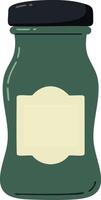 Green glass spice jar with black lid and blank label illustration isolated on white background vector
