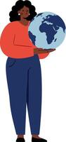 Woman holding globe earth illustration representing global awareness and environmental responsibility concept vector