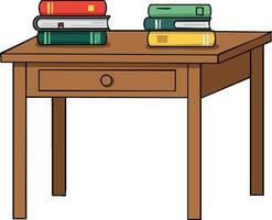 Wooden table with stacks of colorful books on top education learning concept illustration vector