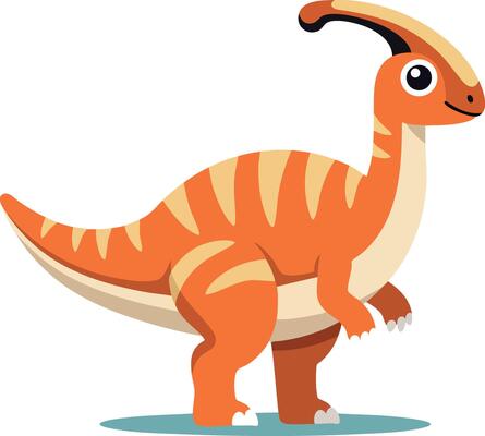 Parasaurolophus dinosaur cartoon art with orange stripes and smiling face isolated on white background