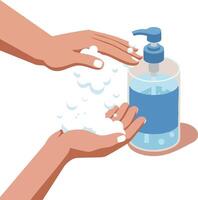 Hand washing with soap dispenser hygiene cleanliness prevention health care daily routine illustration vector
