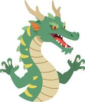 Green dragon with fierce expression and sharp teeth fantasy creature illustration for mythical design and storytelling vector