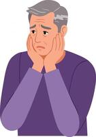 Elderly man worried and sad feeling stressed illustration showing emotional distress and anxiety in middle aged person vector