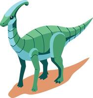 Parasaurolophus dinosaur in green shades standing on earth surface illustration for prehistoric animal collection vector