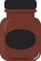 Brown glass jar with black lid and label illustration for storage or kitchen use in simple flat style vector