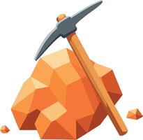 Mining pickaxe tool and orange rock mineral extraction icon design illustration vector