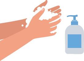 Hand washing hygiene with soap dispenser and lathered hands illustration for cleanliness and health care routine vector