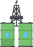 Oil barrels and oil rig illustration showing energy resource and industrial equipment in green color for environmental impact concept vector