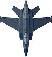 Military fighter jet top view illustration in dark blue and gray color scheme for aviation design projects and technology themes vector
