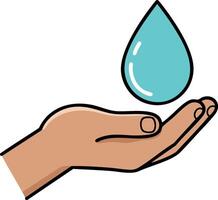 Hand holding blue water drop symbolizing hydration and care for environment illustration vector