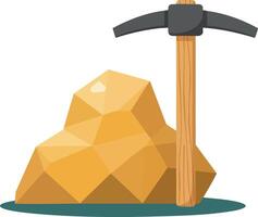 Pickaxe and gold rock mining tool for excavation and mineral extraction illustration vector