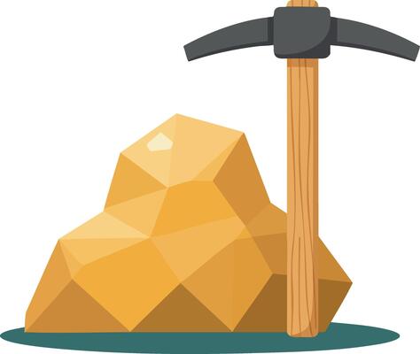 Pickaxe and gold rock mining tool for excavation and mineral extraction illustration