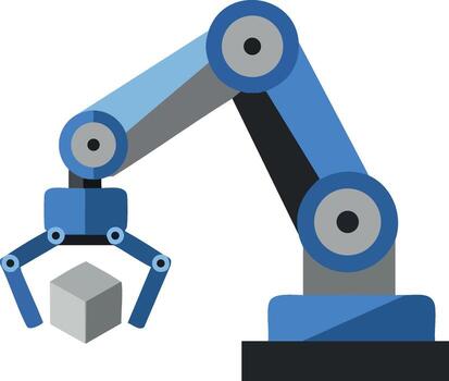 robótico brazo participación cubo tecnología automatización industrial diseño ilustración sencillo estilo vector