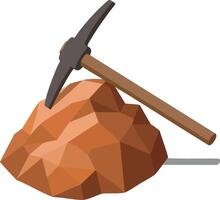 Mining pickaxe resting on brown rock for excavation and mining work tools illustration vector