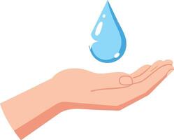 Hand holding water drop symbolizing hydration and purity in simple style illustration vector