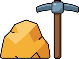Mining pickaxe and large yellow rock mineral extraction icon design for industry and geology concepts vector