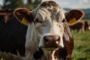 A cow with yellow tags on its ears photo