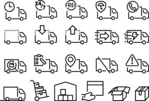 Truck delivery line icon set. vector