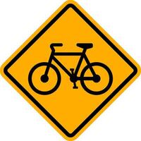 Yellow Bicycle crossing warning sign that alerts drivers of cyclists on the road. vector