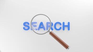 Search Concept with Magnifying Glass Animation. Zoom on Search Text with Glass. 4K video