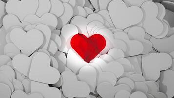 Romantic Background Animation. A Prominent Red Heart with Subtle White Hearts. 4K video