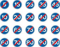The End of Minimum speed limit circular road signs set vector