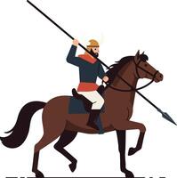 Medieval knight riding horse with spear illustration of warrior in armor and helmet in battle pose vector