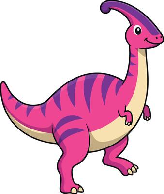 Parasaurolophus dinosaur cartoon character bright pink purple stripes art design