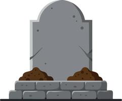 Gravestone with soil piles and stone base illustration for memorial and cemetery design elements vector