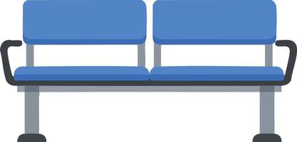 Blue public bench with metal frame and armrests in simple flat style for urban outdoor seating design vector