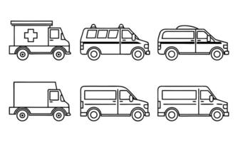 Collection of Van and Ambulance Line Drawings Depicting Different Vehicle Types in Simple Black and White Outline Style vector
