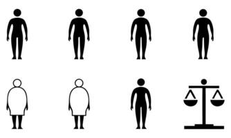 Visual Metaphor Exploring Body Image and Justice Depicting Figures with Varying Body Types and a Symbol of Equilibrium or Fairness vector