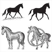 Striking Horse Illustrations Captivating Black Silhouettes and Intricate Line Art Designs Showcase Equine Beauty and Artistic Expression vector