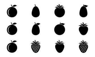 Minimalist Fruit Icons Displaying Plum, Pear, Tomato, and Strawberry Designs for Simple and Clean Aesthetic Purposes Illustrations vector