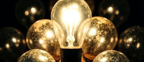 Bright glowing bulb standing out in the darkness photo