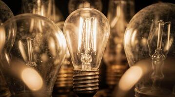 Vintage light bulbs shining brightly photo