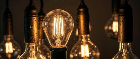 vintage light bulbs with warm glow photo
