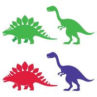 Colorful Dinosaur Silhouettes Featuring Stegosaurus and Sauropod Species on White Background for Children and Paleontology Enthusiasts vector